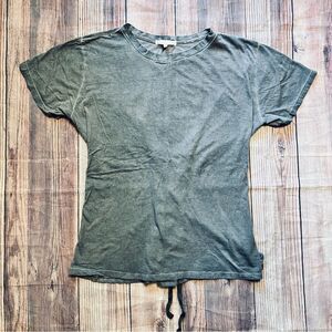 Gilded Intent Charcoal Gray Lace-Up Back Tee Shirt Sz L Cotton Modal Casual Top